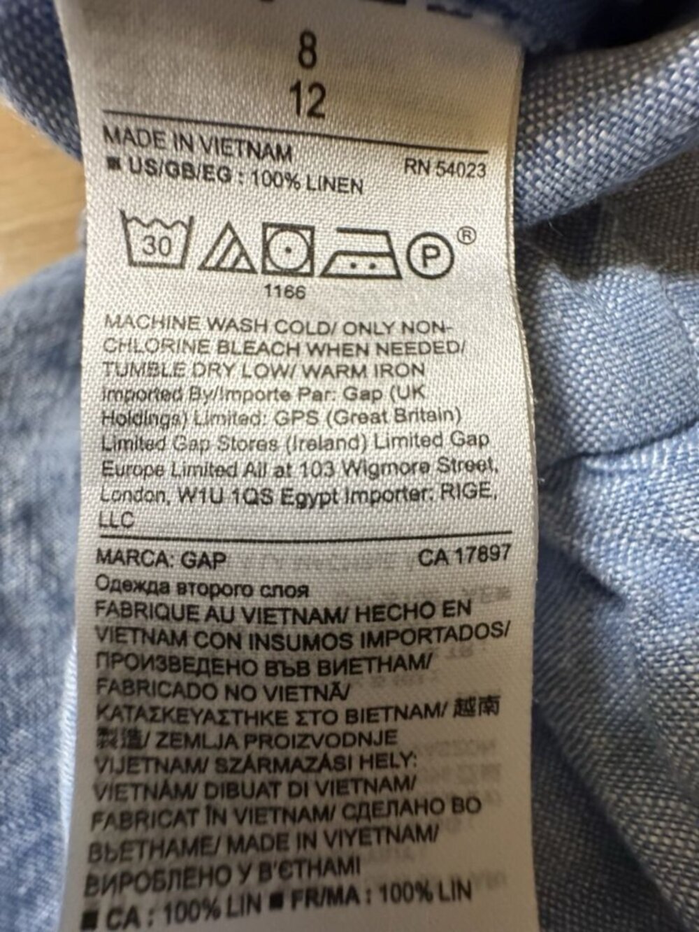 Gap 100% Linen Wide Leg Cropped Pants Blue Pull-On Women’s Size 8 - Picture 4 of 4